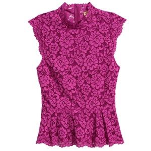 NEW H&M Bright Fuchsia Peplum Lace Top